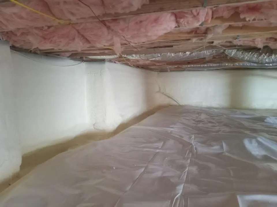 Crawl space encapsulation with closed-cell spray foam for Commercial Roof Restoration in Forest Glen